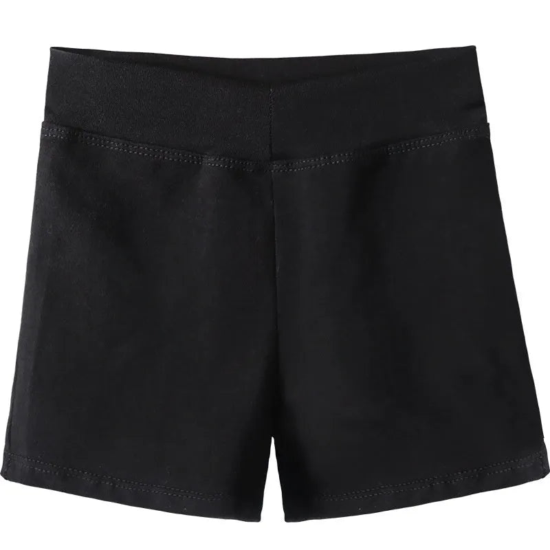 Black cotton ballet practice shorts for women shown flat.