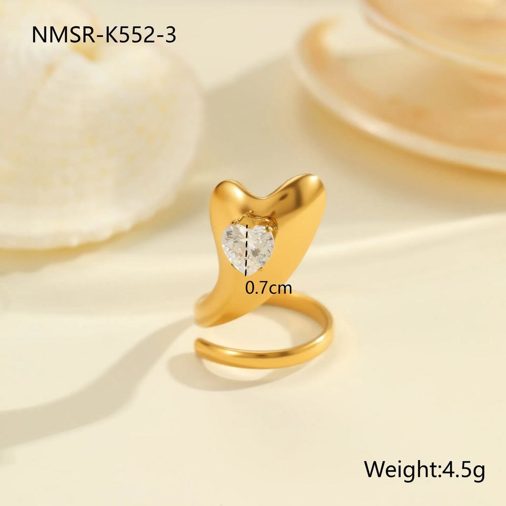 Women's adjustable geometric zircon ring in stainless steel with open mouth design