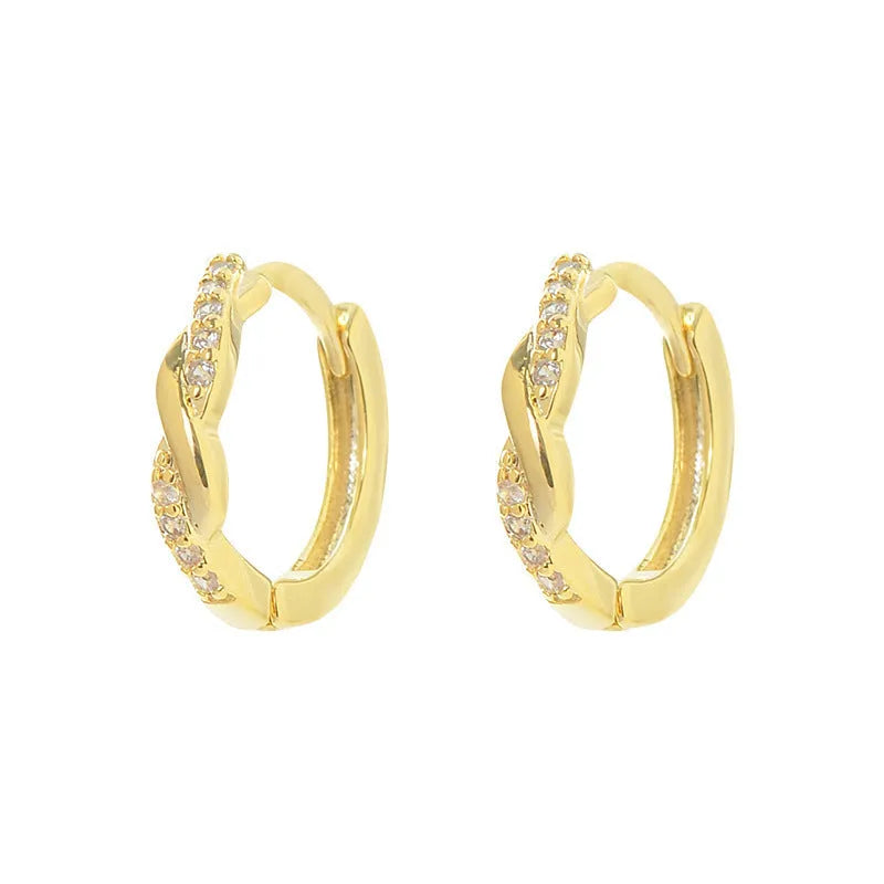 Geometric hemp rope earclip earrings in gold colour with interwoven copper construction