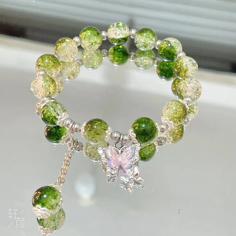 Chinese style glass bamboo leaf bracelet for women with manual craft details.
