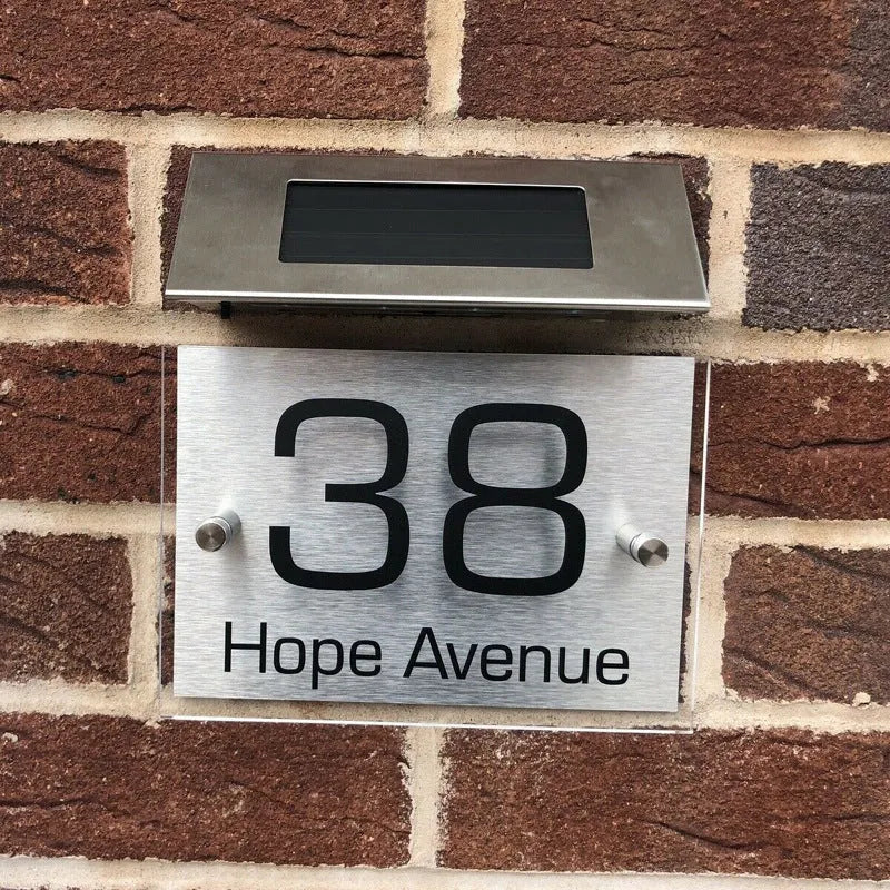 Solar powered stainless steel doorplate light with 4LED digital address display and IP55 protection