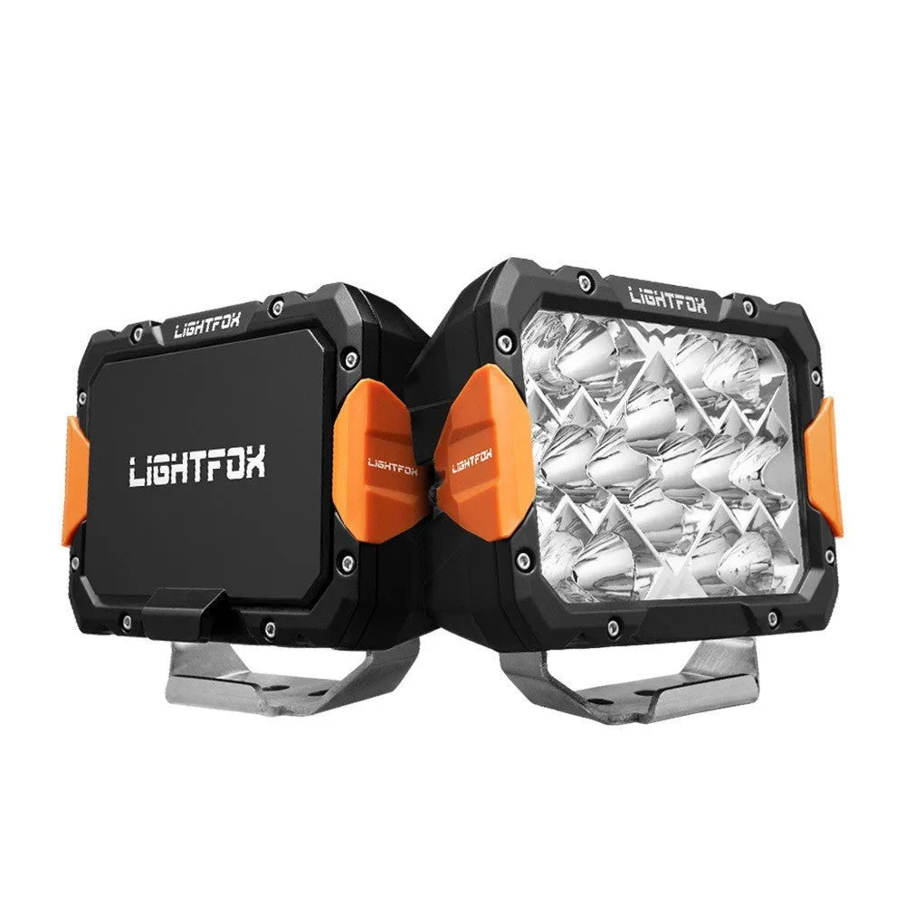 A pair of black aluminium LED front bumper lights for universal off-road vehicle retrofit