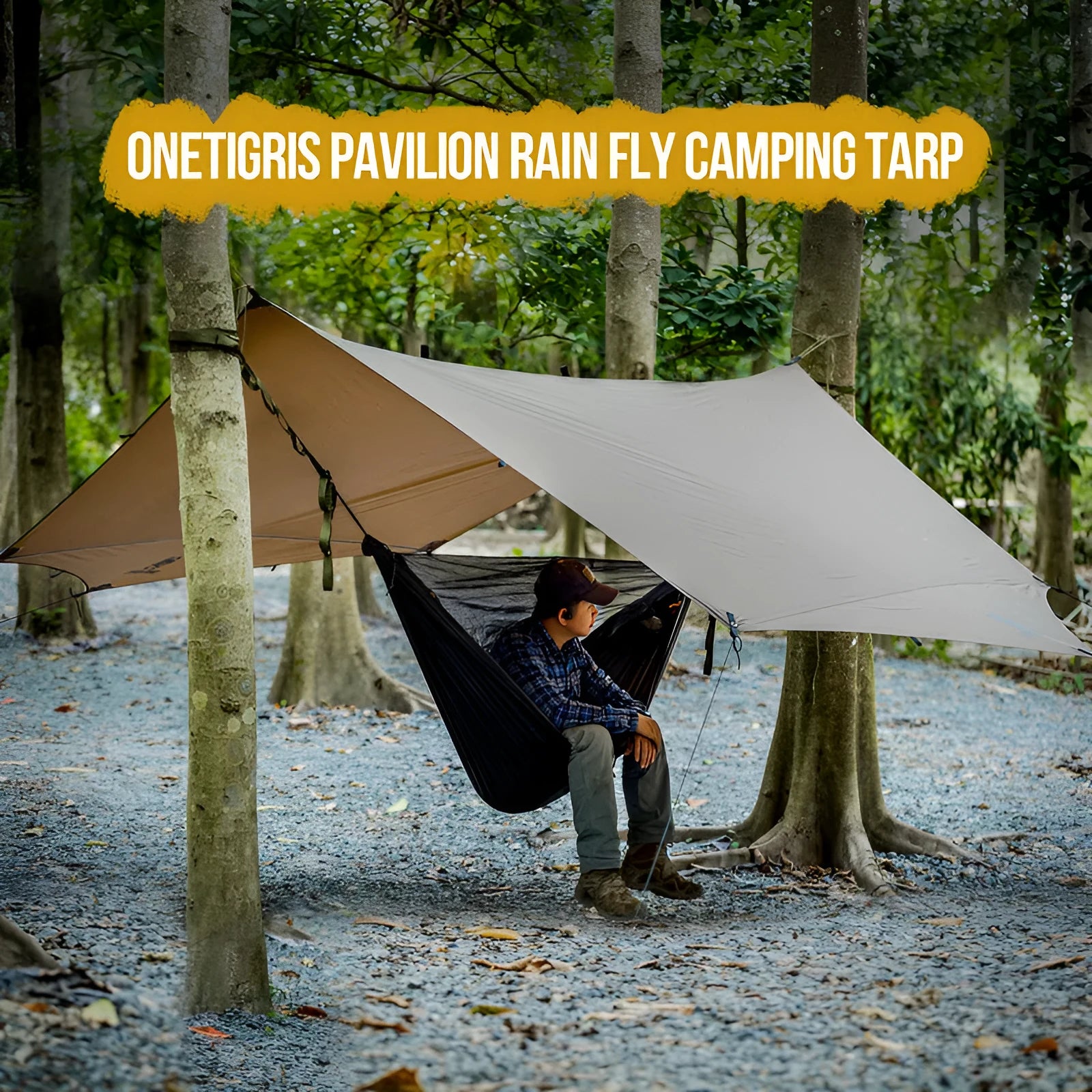 Brown nylon butterfly leisure awning measuring 4x4m for camping and barbecue shade