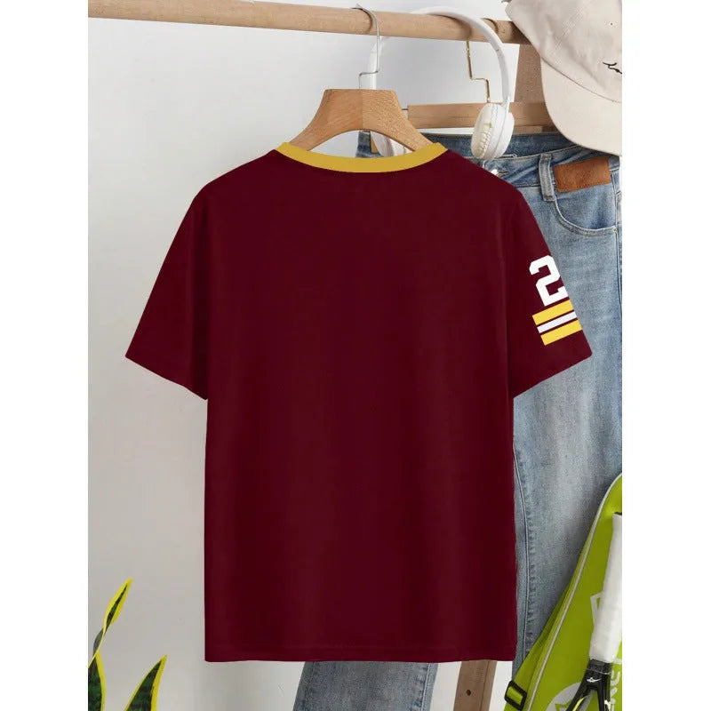 Men's green cotton t-shirt with printed letter patterns and loose fit short sleeves