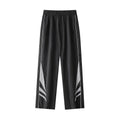 Men's straight-leg cotton blend trousers in black with buttoned cardigan front and non-ironing finish
