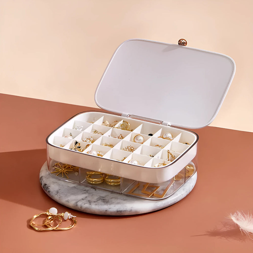 Modern minimalist jewelry storage box in green colour with multi-layer compartments