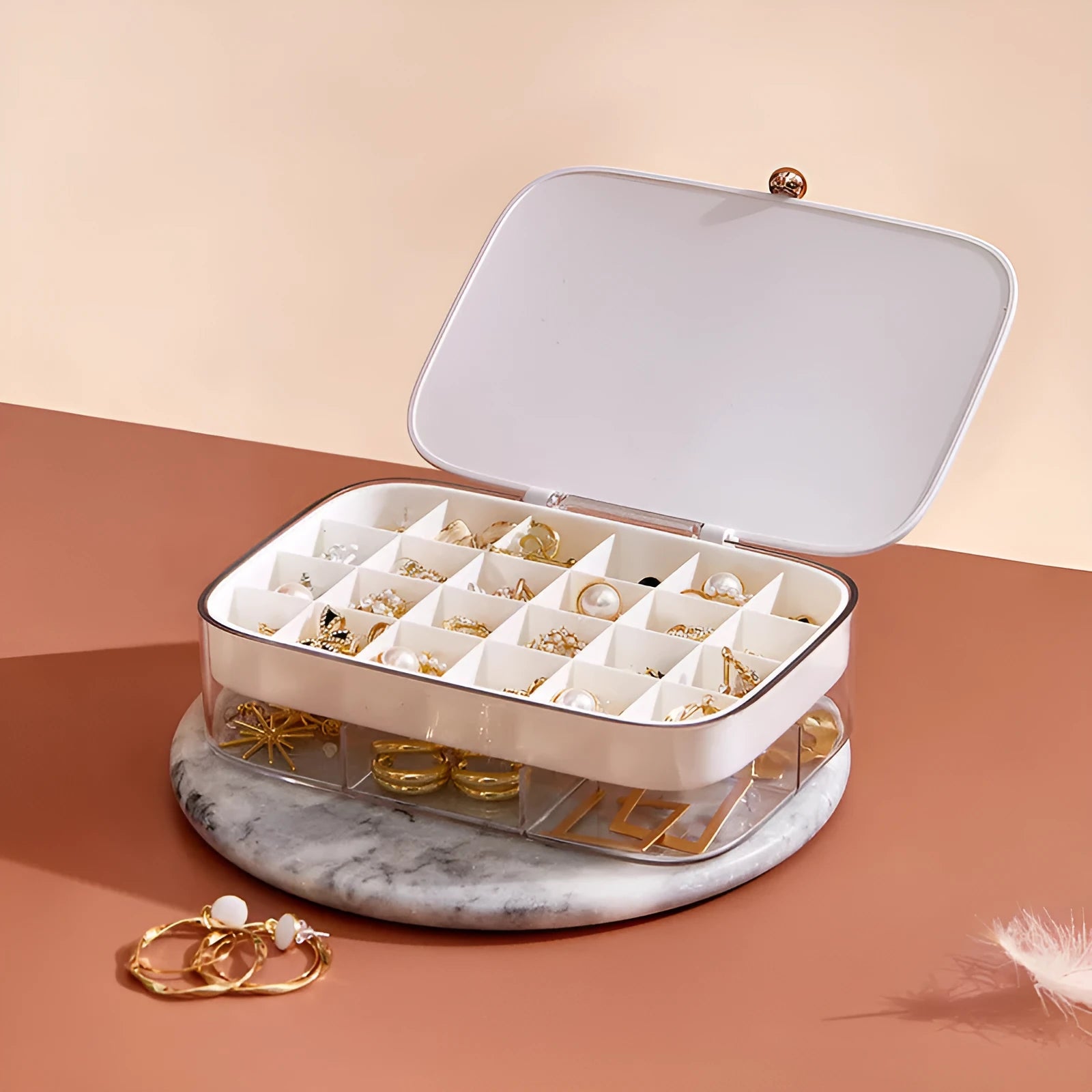 Modern minimalist jewelry storage box in green colour with multi-layer compartments