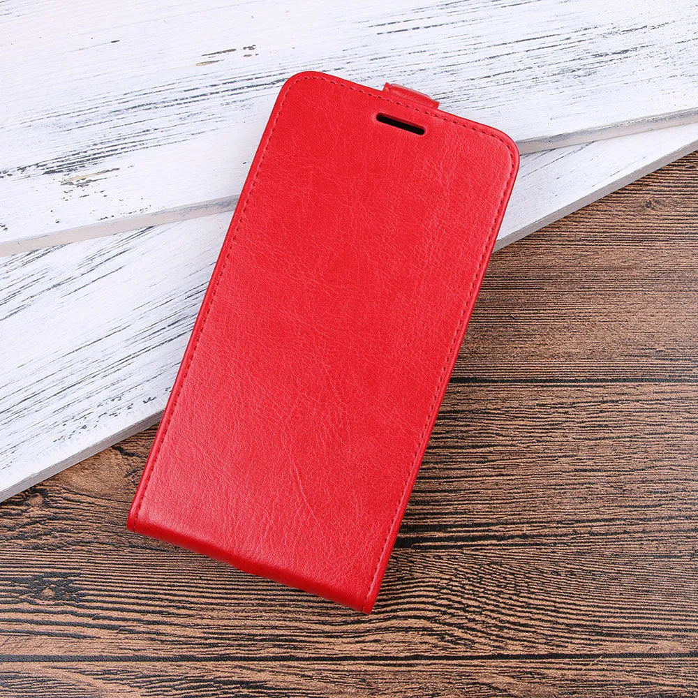 Honor 7X leather wallet phone case in black showing card slots and crazy horse texture.