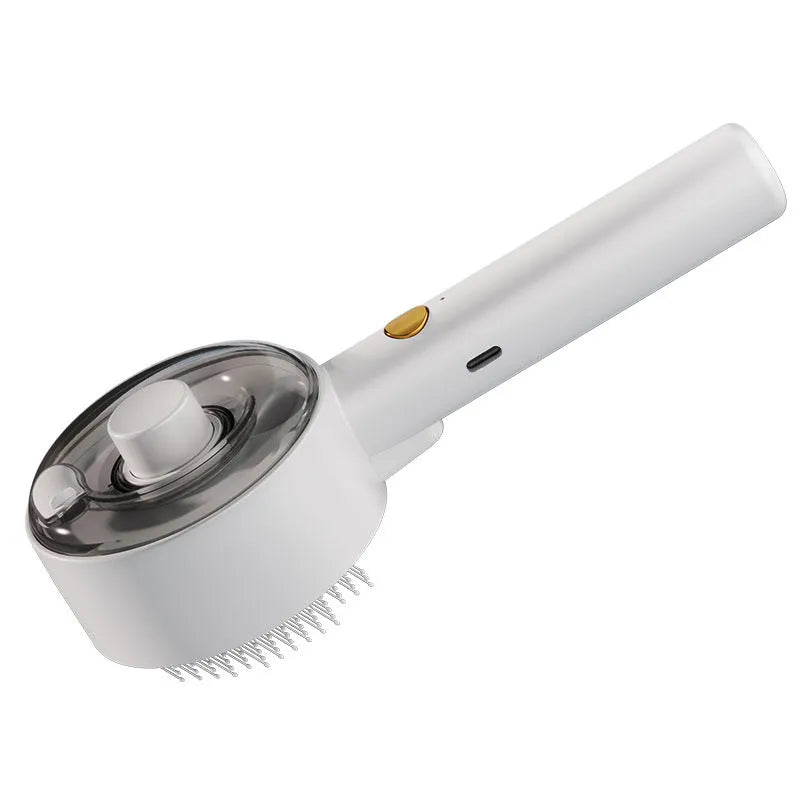Ceramic white pet grooming brush with steam function, UV-C light, and self-cleaning hair removal