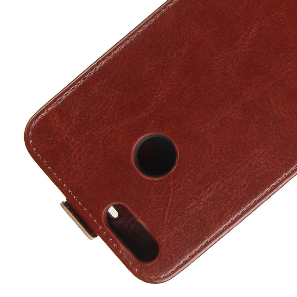 Honor 7X leather wallet phone case in black showing card slots and crazy horse texture.