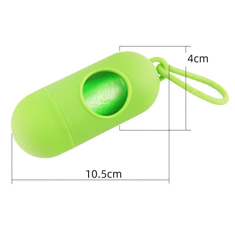Compact dog poop bag holder with metal hook and adjustable Velcro strap