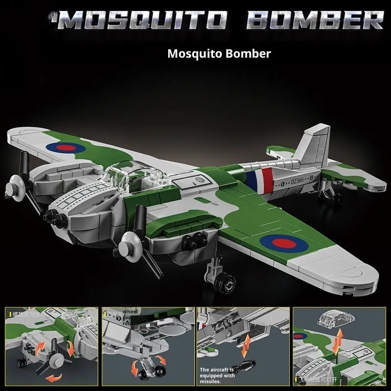 Building blocks Mosquito Bomber aircraft model 526 pieces blue for teenagers