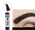 Liquid eyebrow pencil with black tube, four-claw pen head, and hard refill design in brown shade