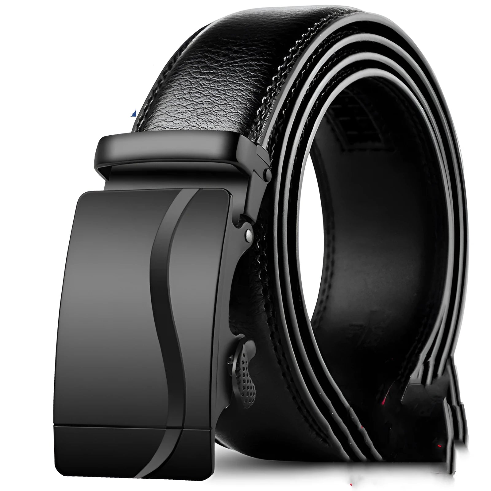 Men's automatic buckle belt in cowhide, 3.5cm width, black surface colour, with alloy buckle