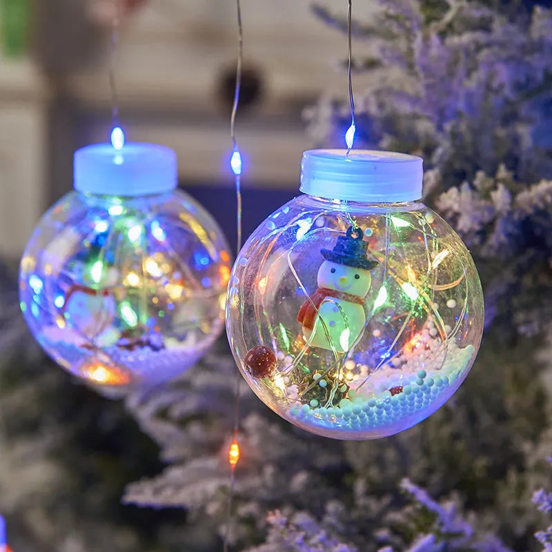Set of 10 LED Christmas curtain lights with fairy and snowman wishing ball designs on a string.