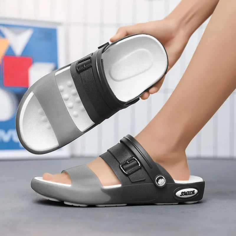 Flat wading breathable soft bottom hole shoes in blue gray EVA with non-slip sole