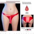 Men's low-waist T-back underwear in shiny nylon fabric showing colour options
