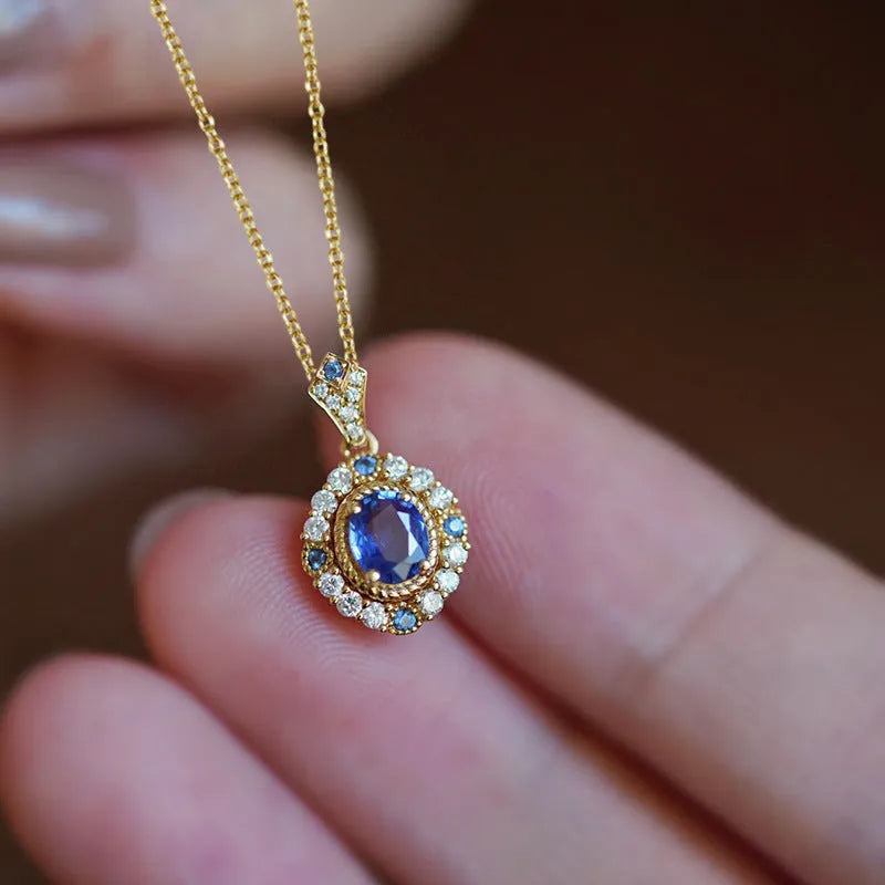 Royal necklace with mixed gem pendant on adjustable 21-50cm copper box chain in yellow gold colour