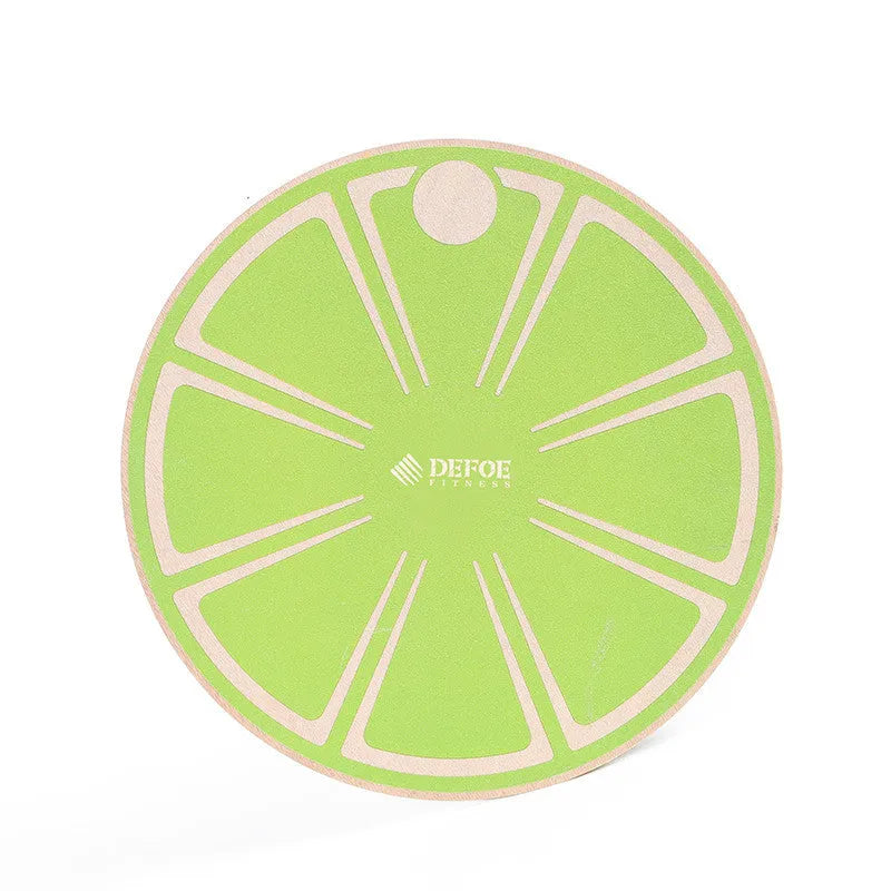 Anti-skid wooden balance board with matte finish, 39.5cm diameter, light green colour, on a gym floor