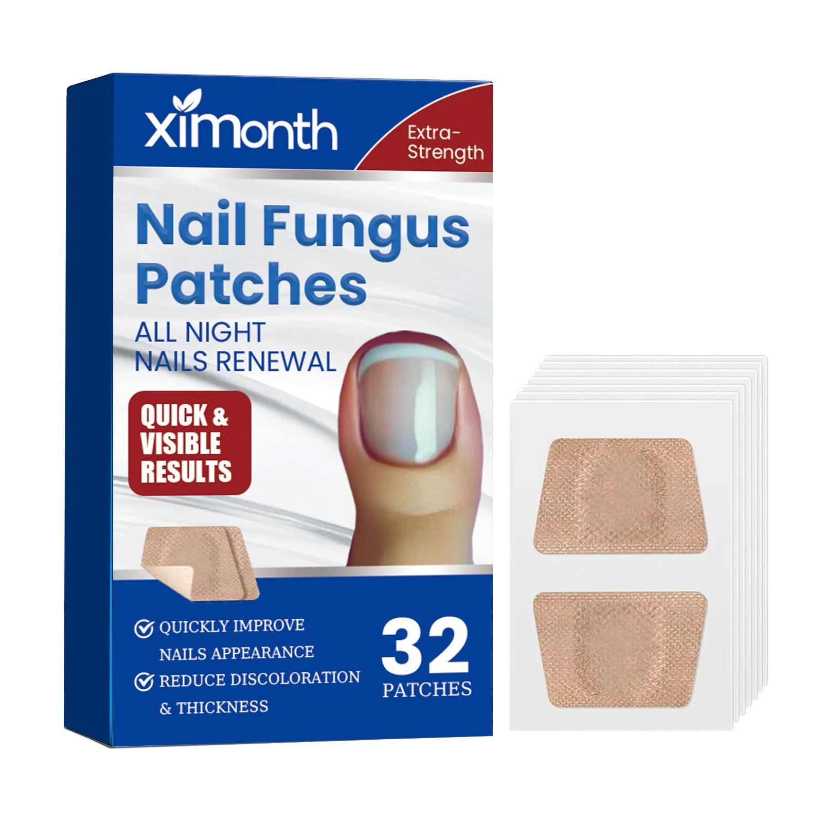 Box of 32 nail nursing adhesive bandage repair patches for weak or broken nails.