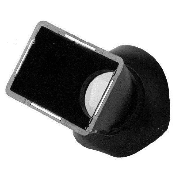 Black camera LCD viewfinder amplifier with optical lens, shown attached to a DSLR for outdoor video use.