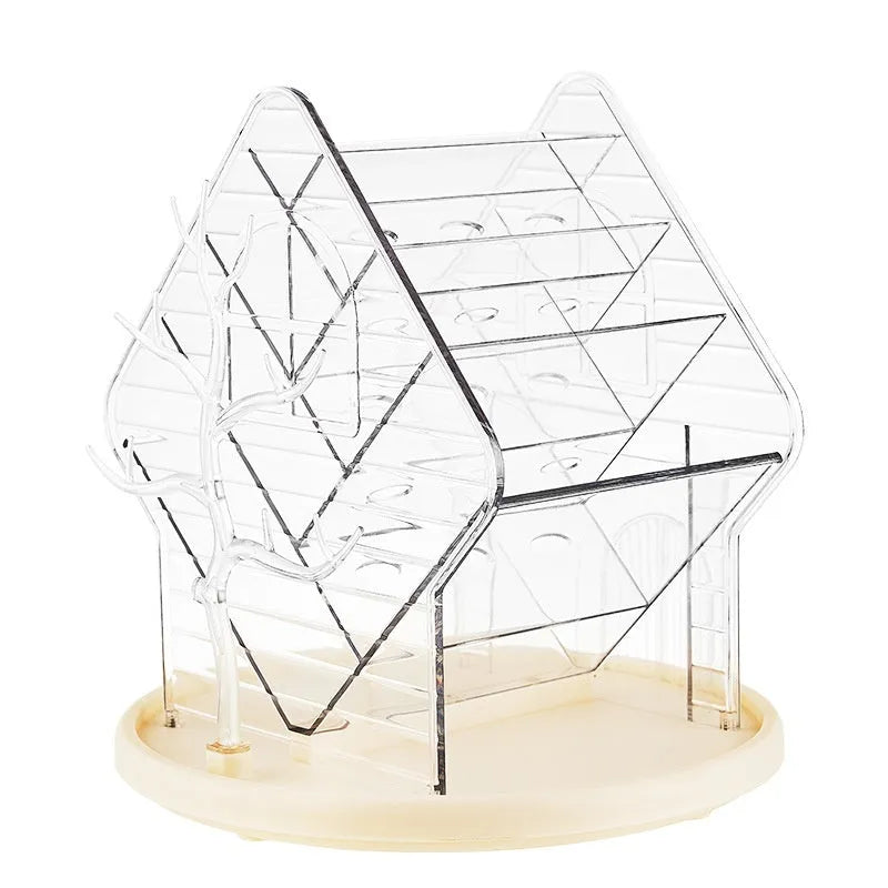 Plastic rotating cosmetics storage box with 360-degree turn in clear or amber gold colour