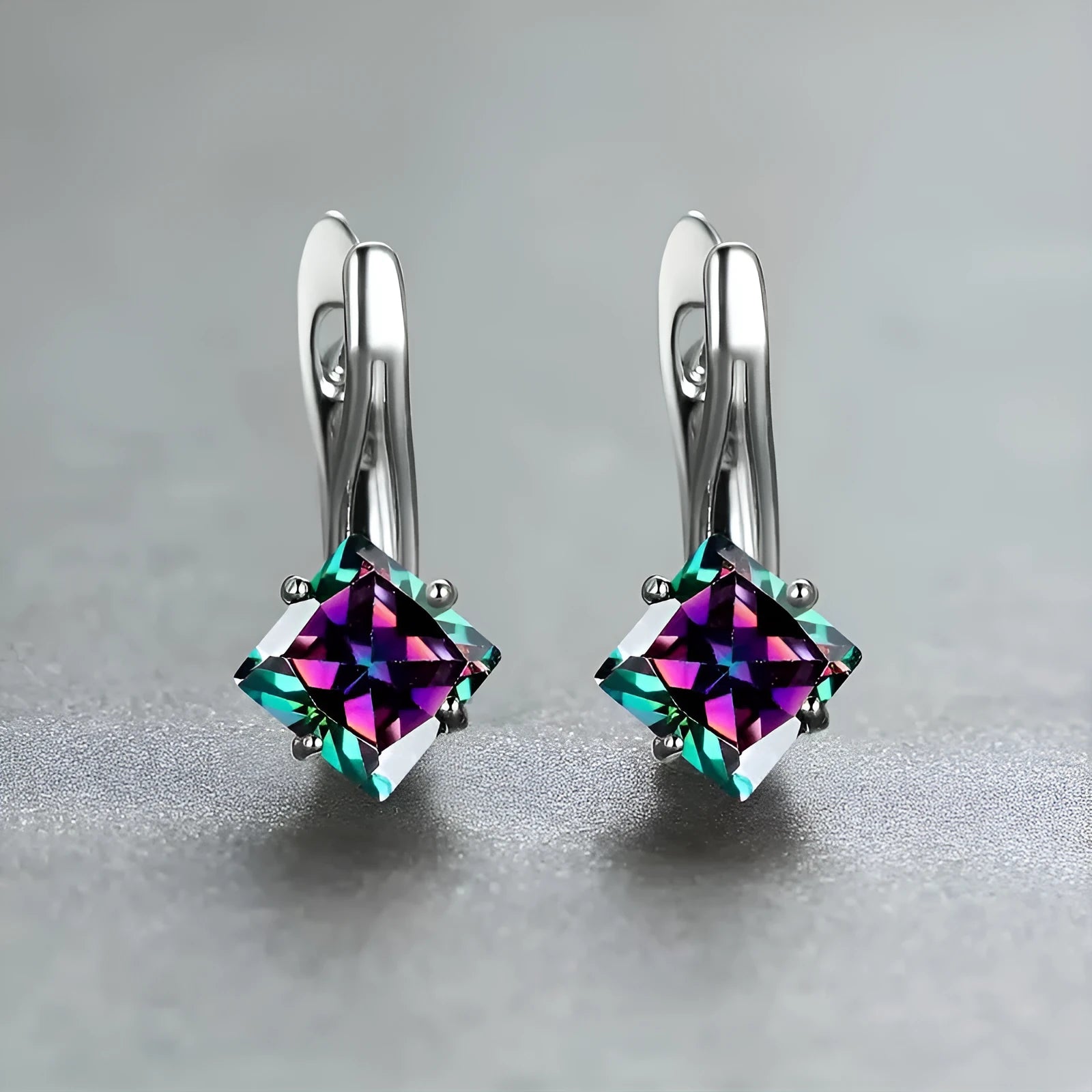 Copper women's diamond design stud earrings with inlaid zircon stones in blue, colour, and green options