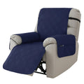 Quilted waterproof sofa cover fitted on a Chivas massage chair, shown in peacock blue colour.