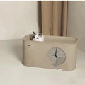 Foldable felt cat bed cage in khaki colour showing portable design
