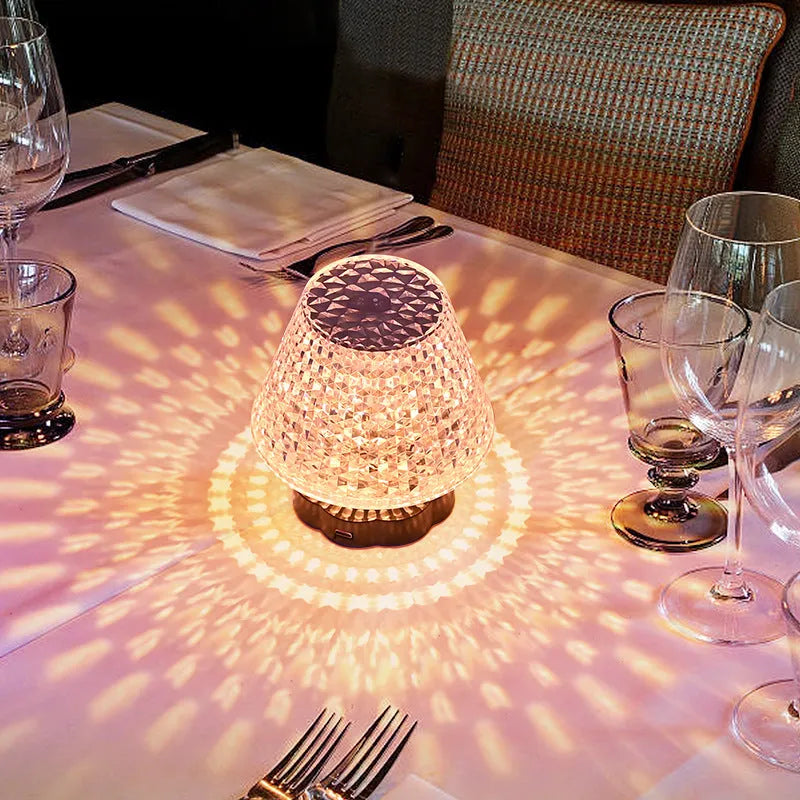 Diamond crystal table lamp with touch sensor base, USB rechargeable, 8.5 cm diameter