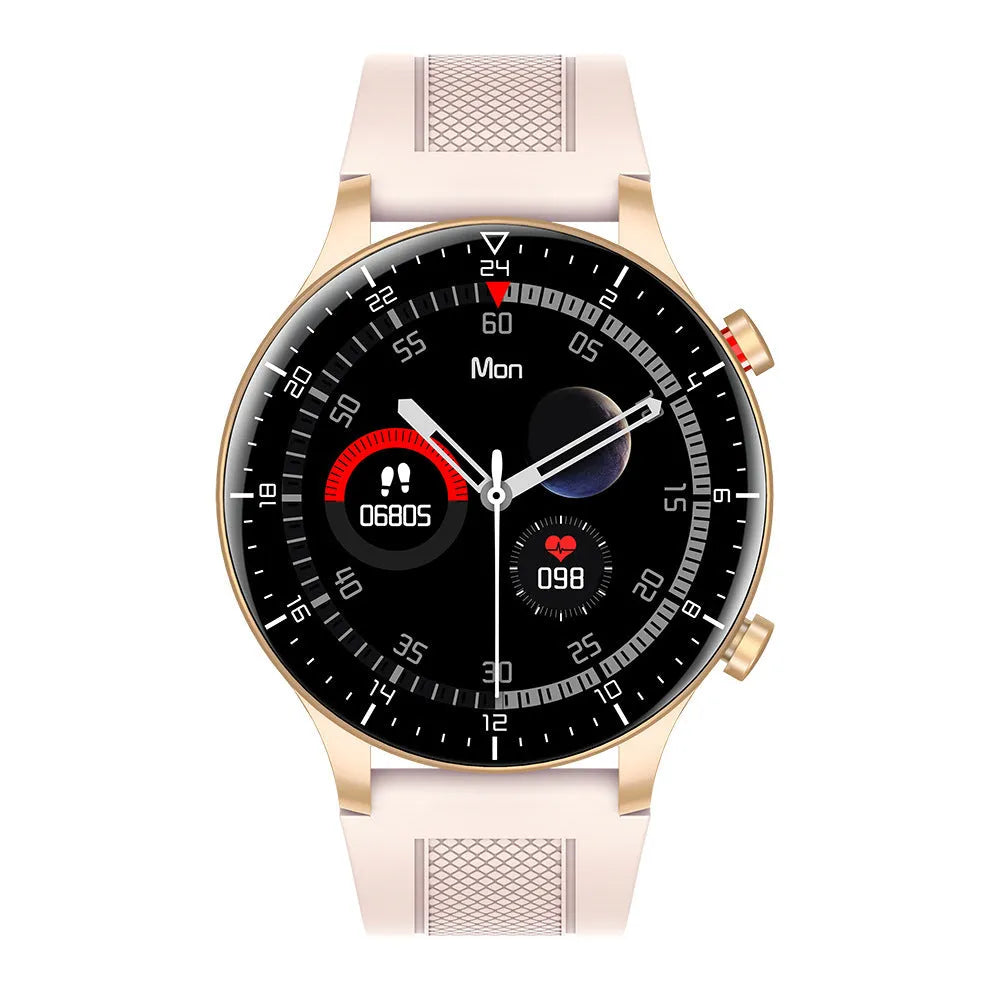 Pink smart watch with heart rate and blood oxygen monitoring on a TFT screen with silicone band and zinc alloy dial