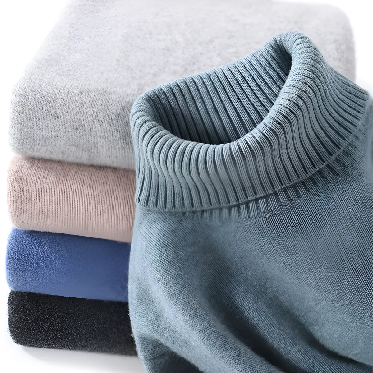 Men's high-neck pure wool sweater in thick loose knit, autumn winter pullover, black colour