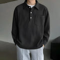 American retro casual bottoming shirt in loose pullover style, available in black, dark gray, and green colours