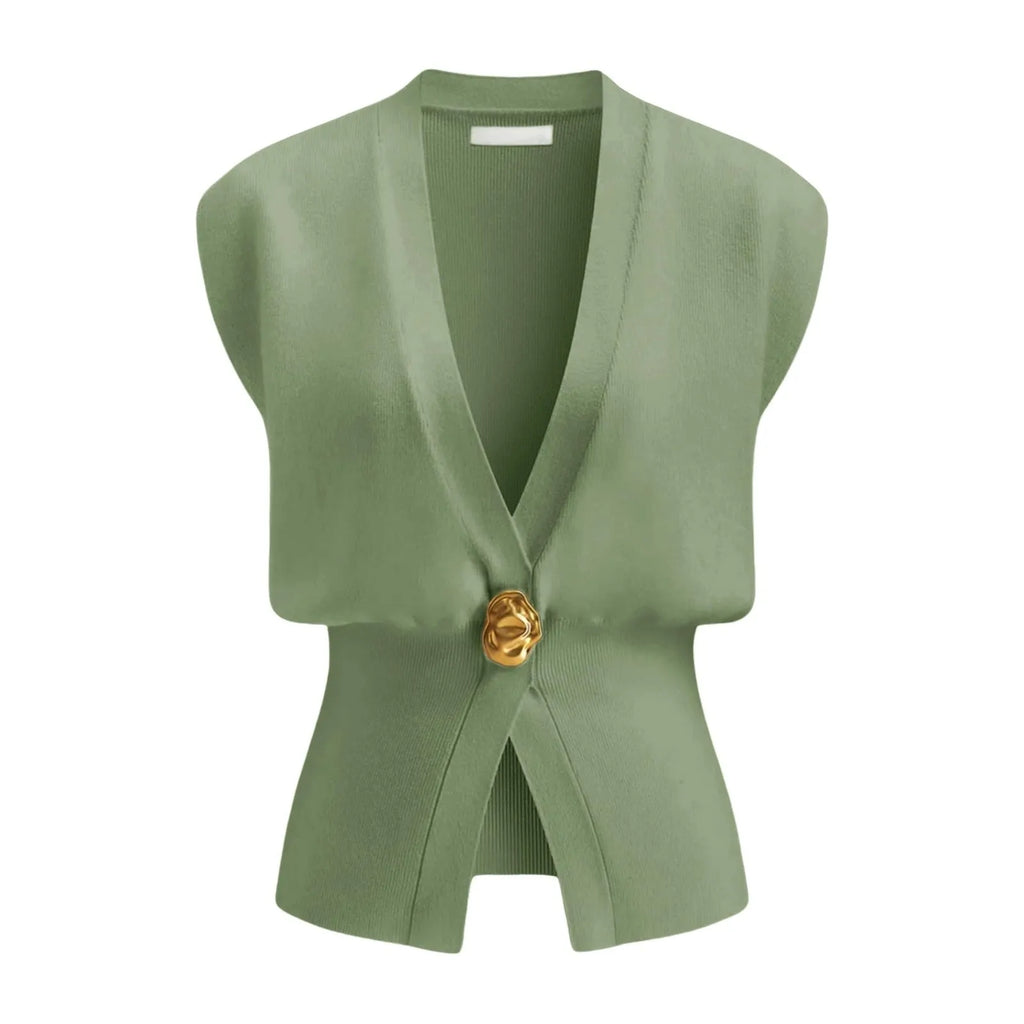 Women's loose fit V-neck button cardigan in knitted polyester fabric, shown in one of six available colours.