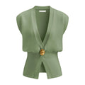 Women's loose fit V-neck button cardigan in knitted polyester fabric, shown in one of six available colours.