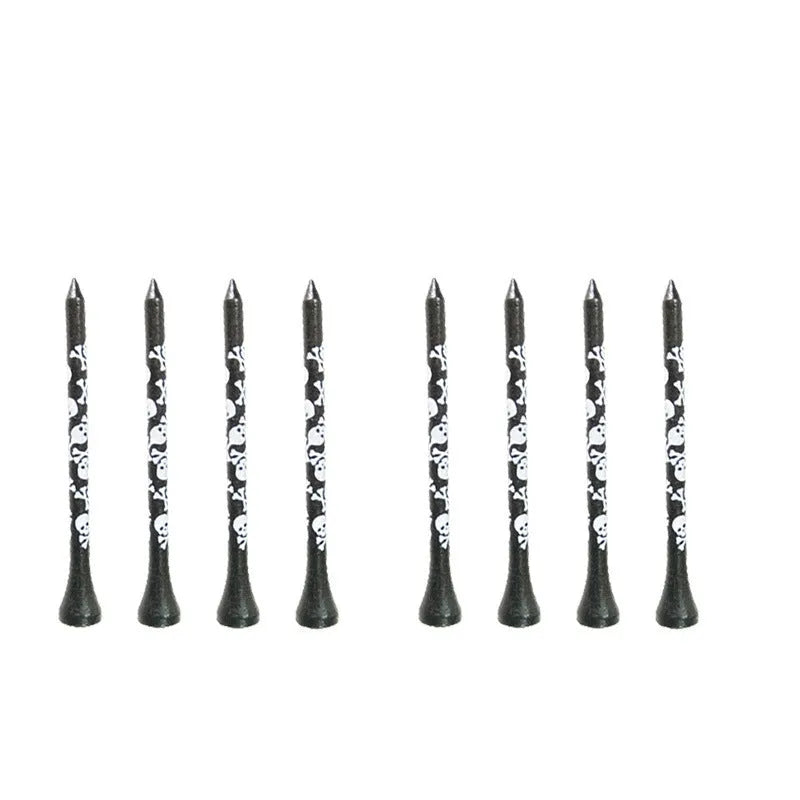 Black skull print bamboo golf dowel pins in 70mm and 83mm sizes, set of 10 spike accessories