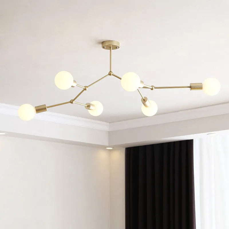 Iron ceiling light fixture in Nordic style with multiple arms, available in black or white.