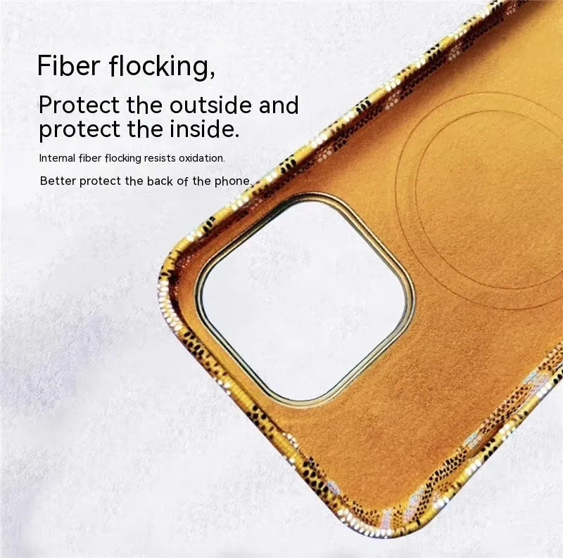 Leather phone case with magnetic suction, all-inclusive design, available in green, gold, pink, white, and black for Apple iPhone.