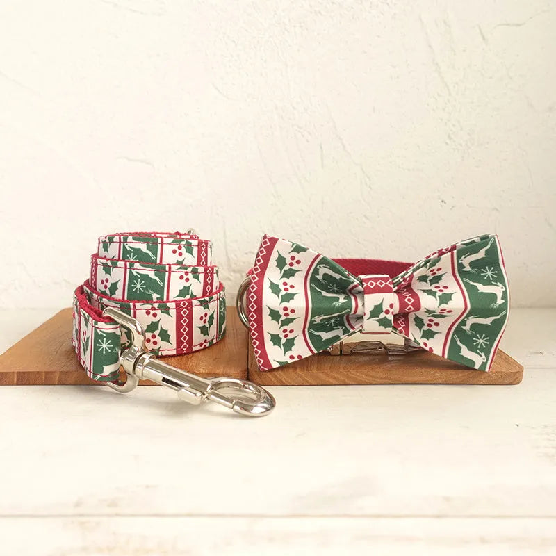 Dog thicken soft polyester Christmas deer collar in light gold on a pet