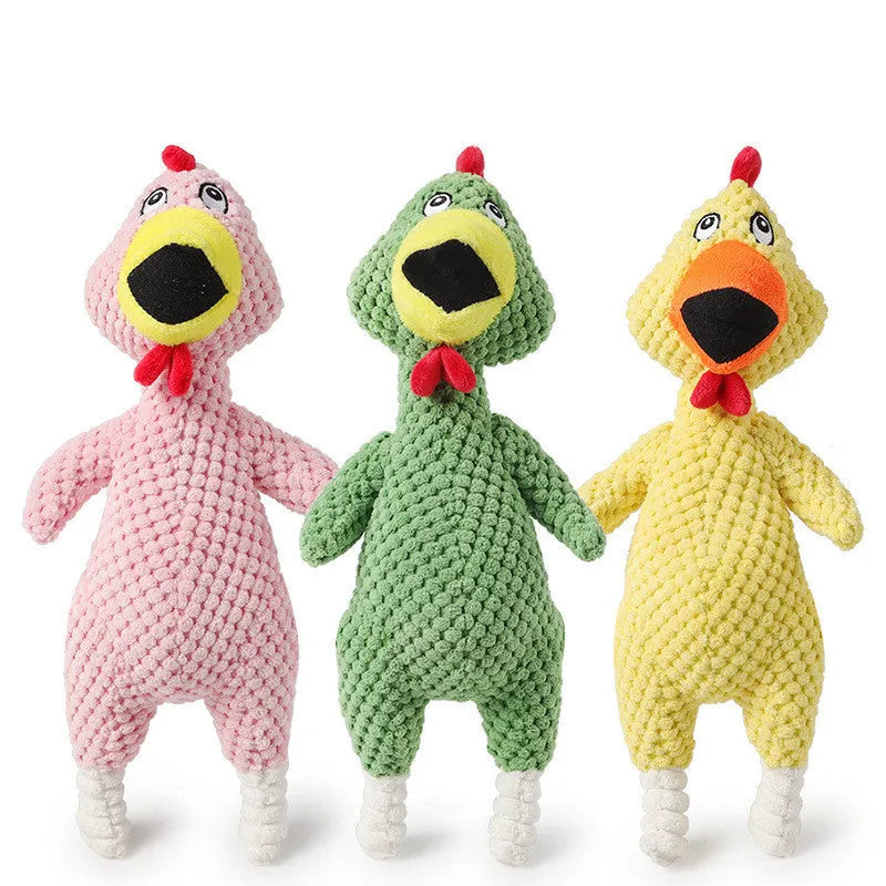 Pineapple velvet squeaking chicken pet toy in green, pink, yellow colours, 35cm length