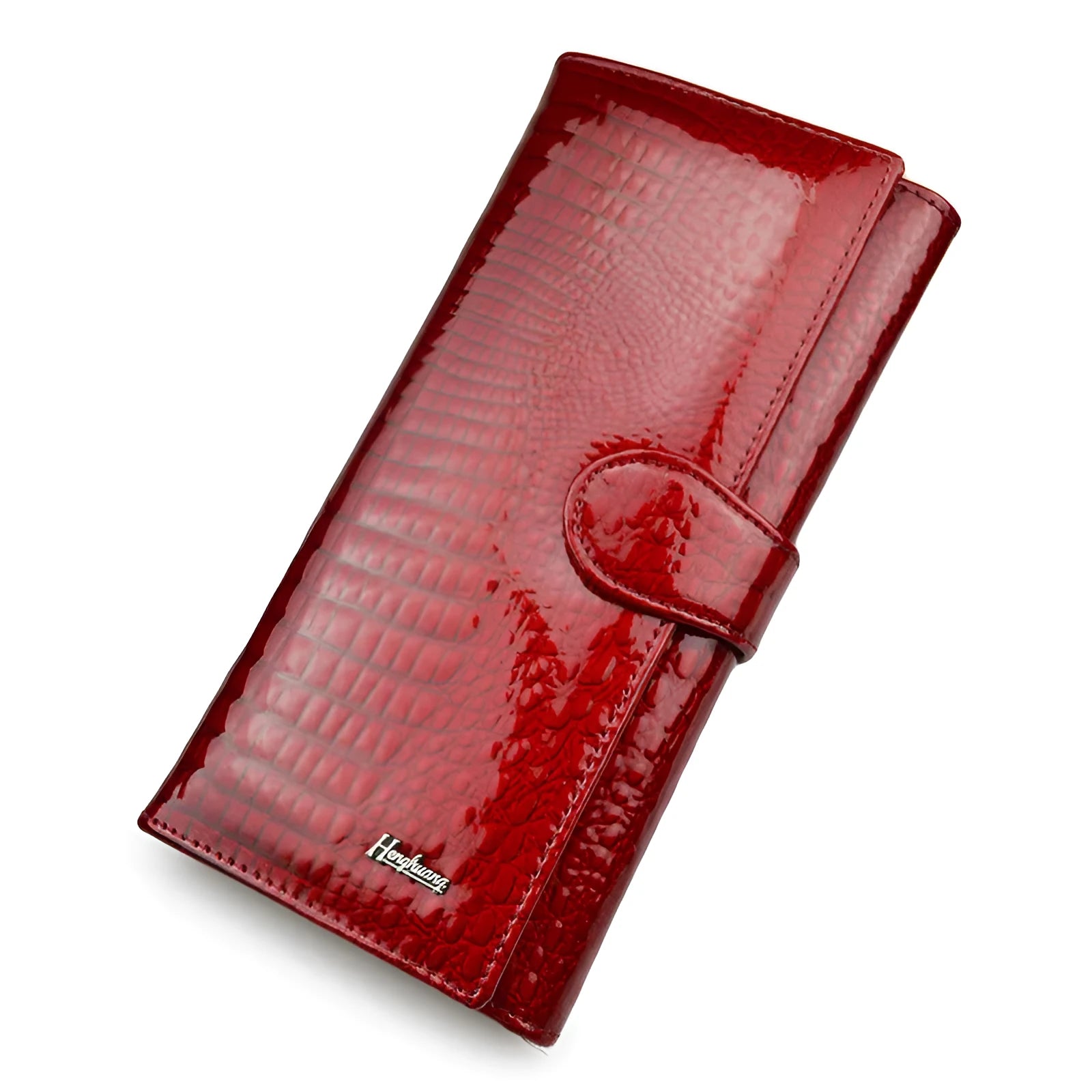 Women's leather coin purse with crocodile pattern texture in wine red, black, or red colours