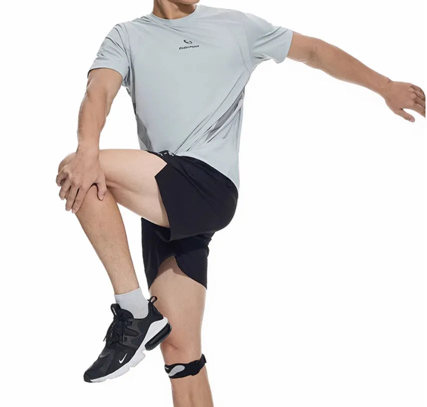 Men's black four-point stretch running shorts with laser-punched stitching detail