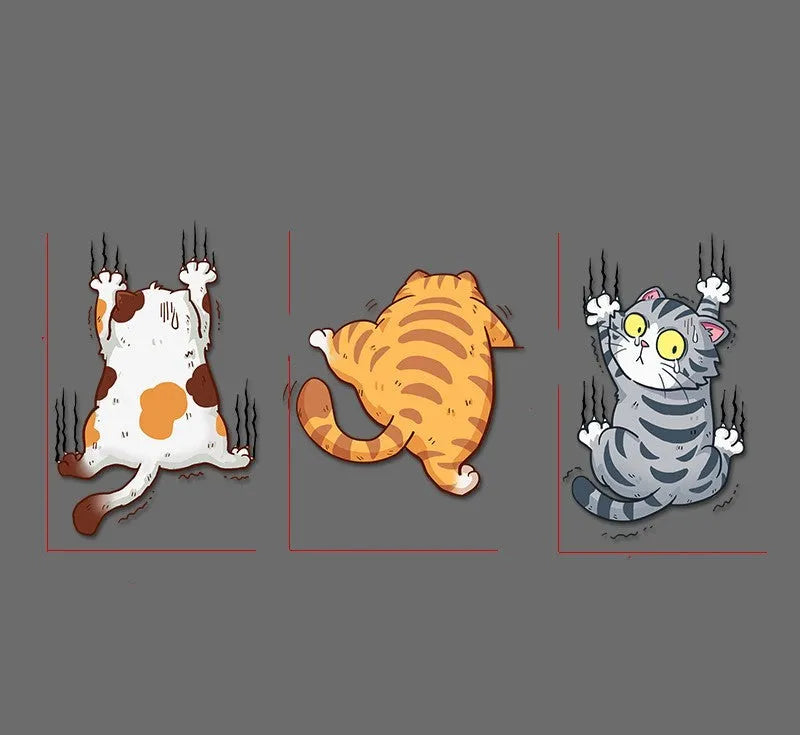 Scratch cat car sticker set three PVC decals in big medium small sizes