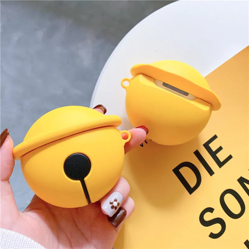 Yellow silicone AirPods case with bell charm for 1st and 2nd generation models