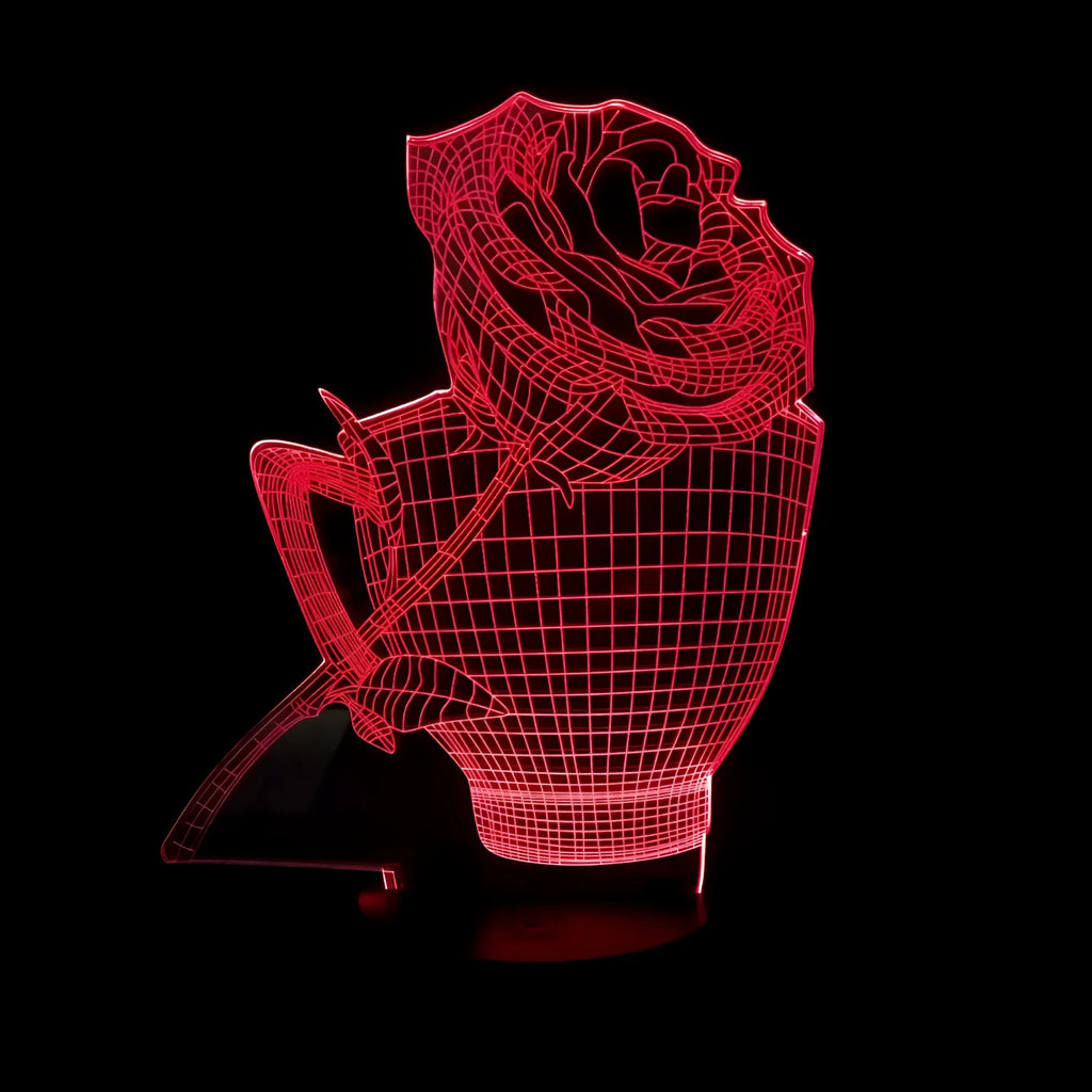 3D rose flower night light with acrylic panel and ABS base showing colour options