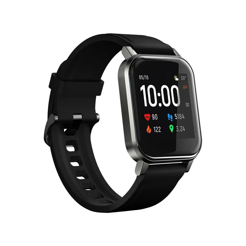 Black waterproof smart fitness bracelet with 1.4-inch touch screen on silicone strap