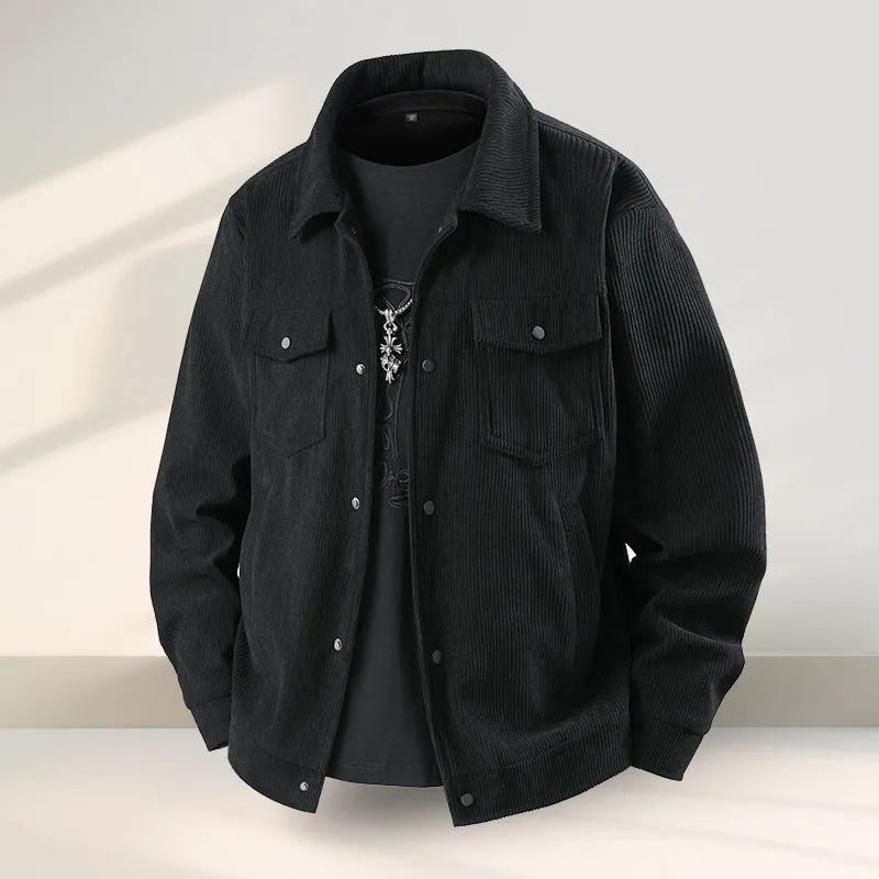 Men's slim fit coat in black, available in plus sizes from M to 3XL.