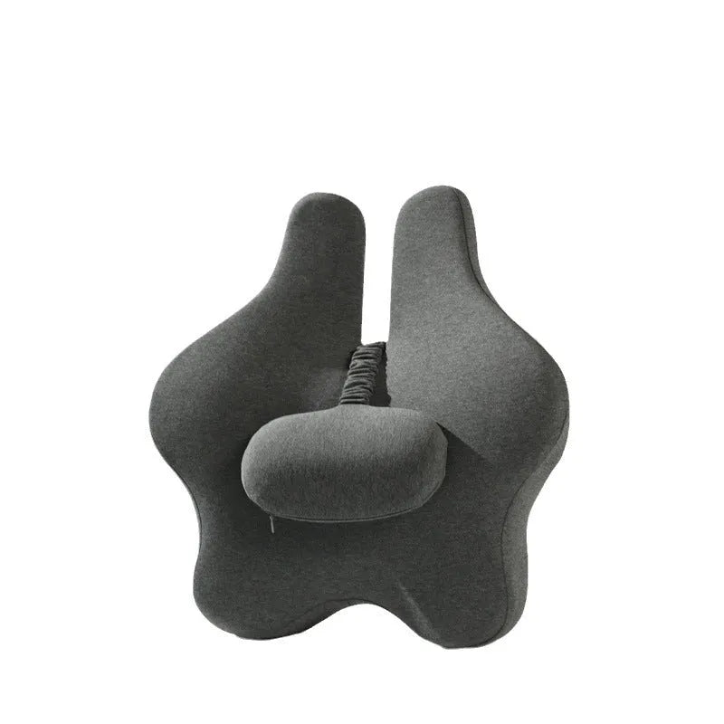 Memory foam car back cushion with adjustable waist support in grey colour