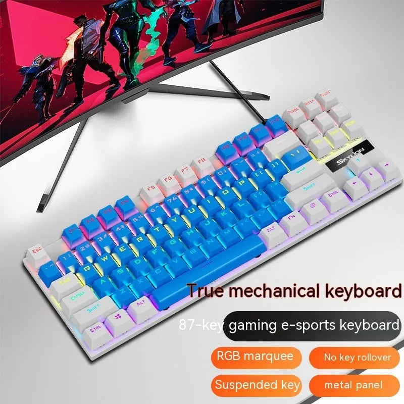 K87 mechanical wired keyboard with metal frame, 1.4m cable, shown in selected colour with Green or Red switches.