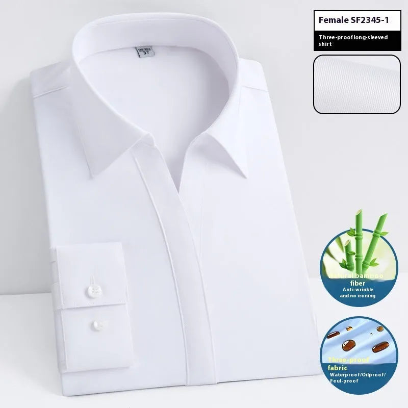 Men's slim fit bamboo fibre business shirt in a solid colour with square collar, shown in waterproof and stain resistant fabric.